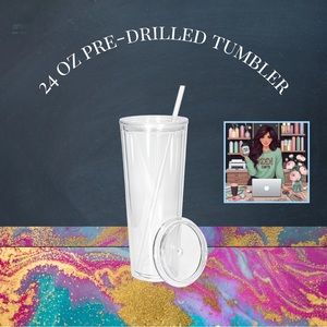 24oz Acrylic Snow Globe tumbler with pre drilled hole